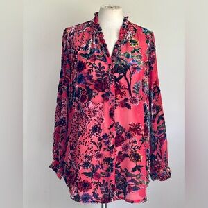 Johnny Was Yoella Burnout Button Down Tunic Blouse sz Large
